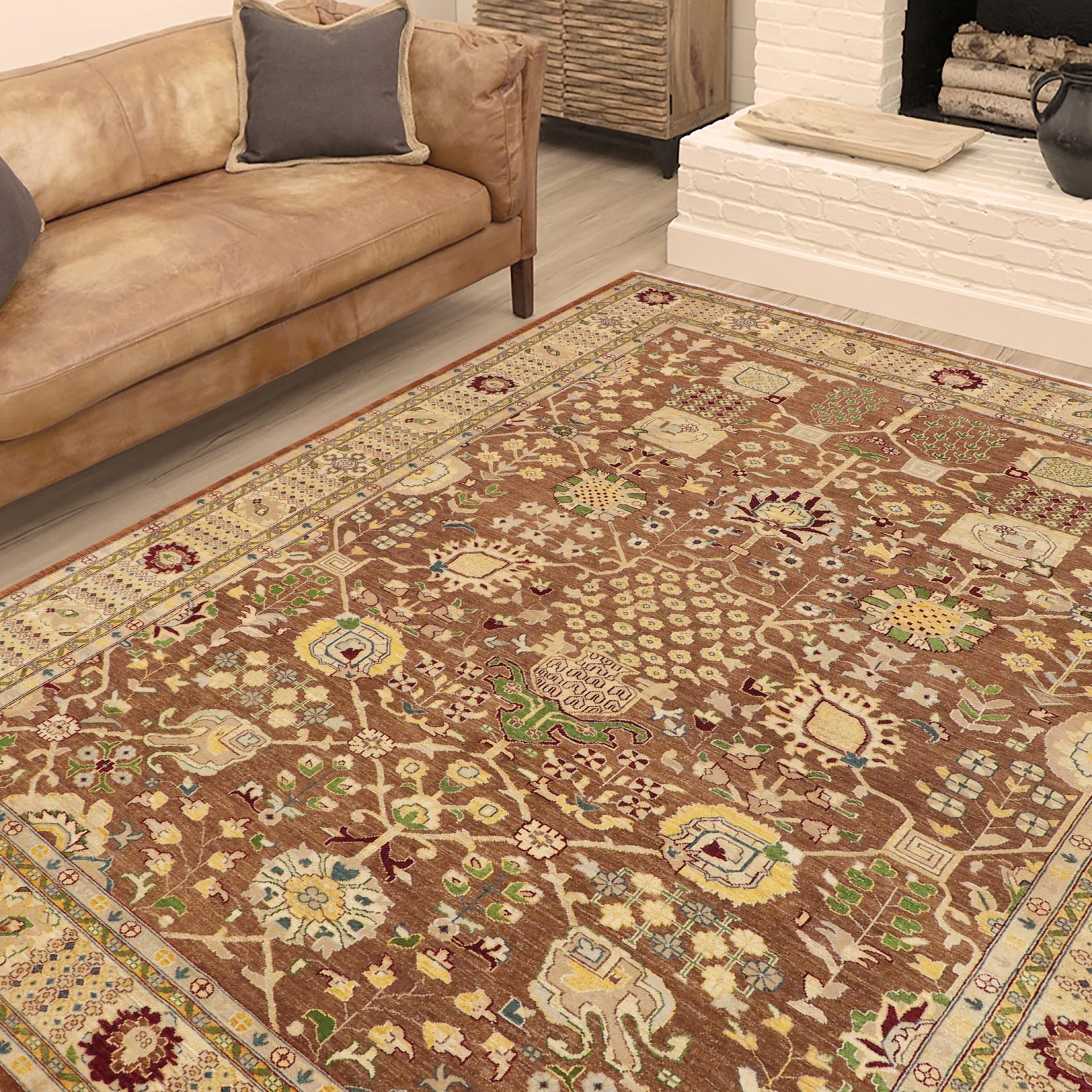 handmade Traditional Kafkaz Brown Beige Hand Knotted RECTANGLE 100% WOOL area rug 9x12