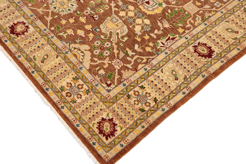 handmade Traditional Kafkaz Brown Beige Hand Knotted RECTANGLE 100% WOOL area rug 9x12