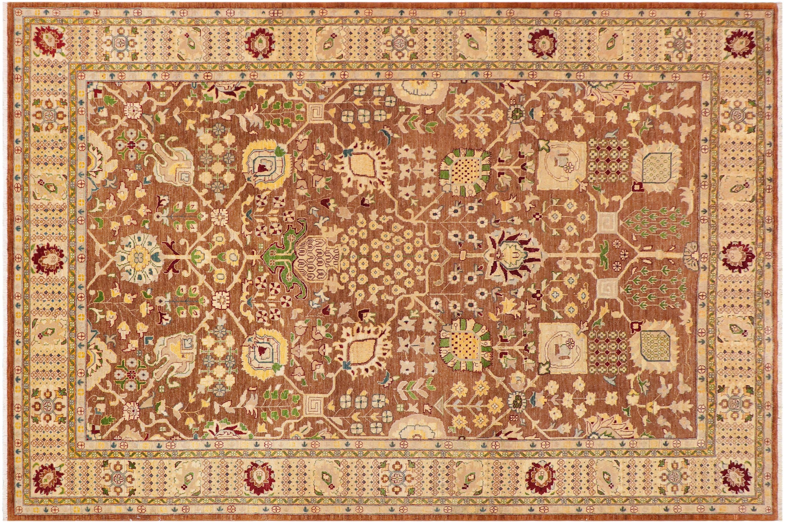 handmade Traditional Kafkaz Brown Beige Hand Knotted RECTANGLE 100% WOOL area rug 9x12