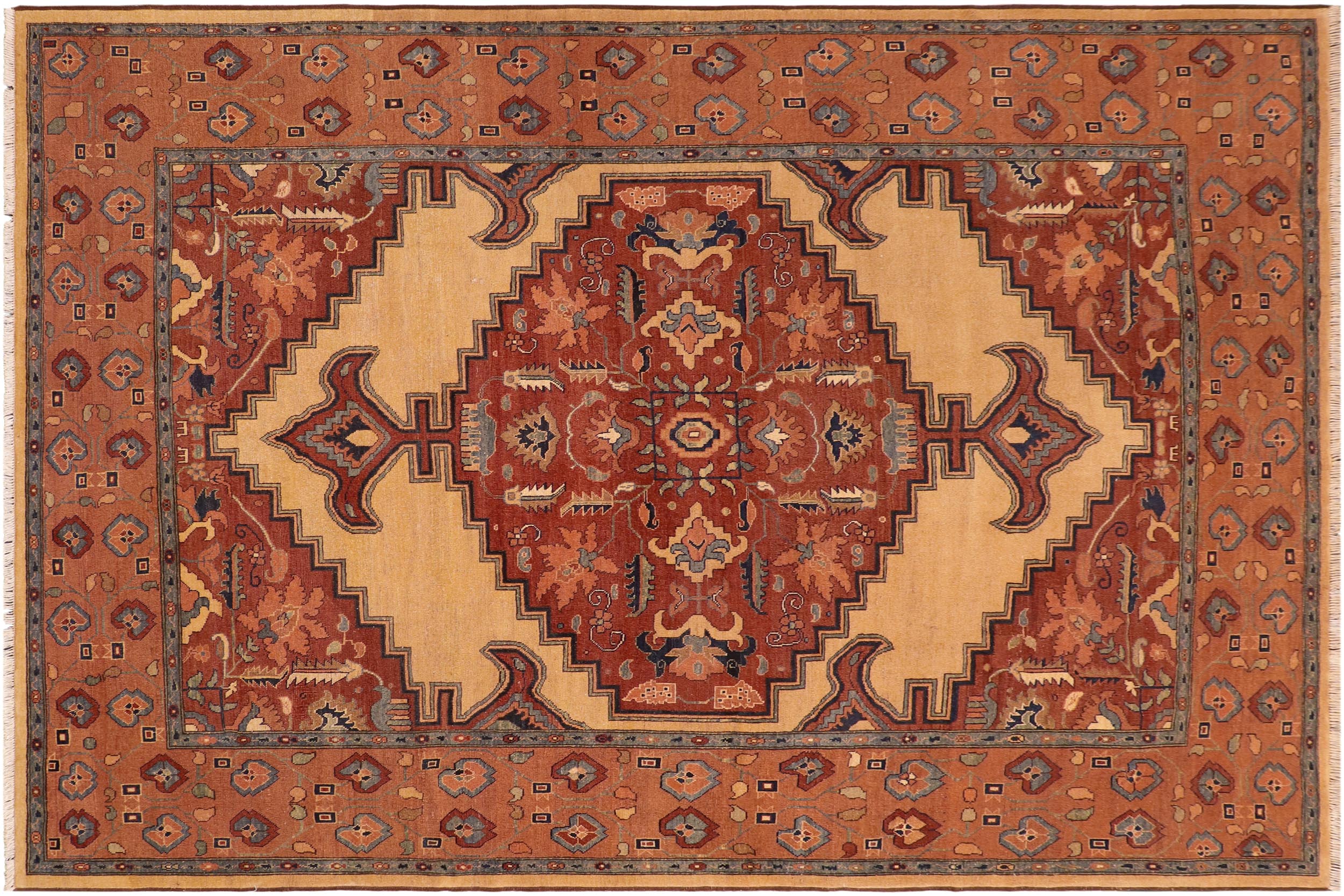 handmade Traditional Antique Beige Brown Hand Knotted RECTANGLE 100% WOOL area rug 8' x 10'