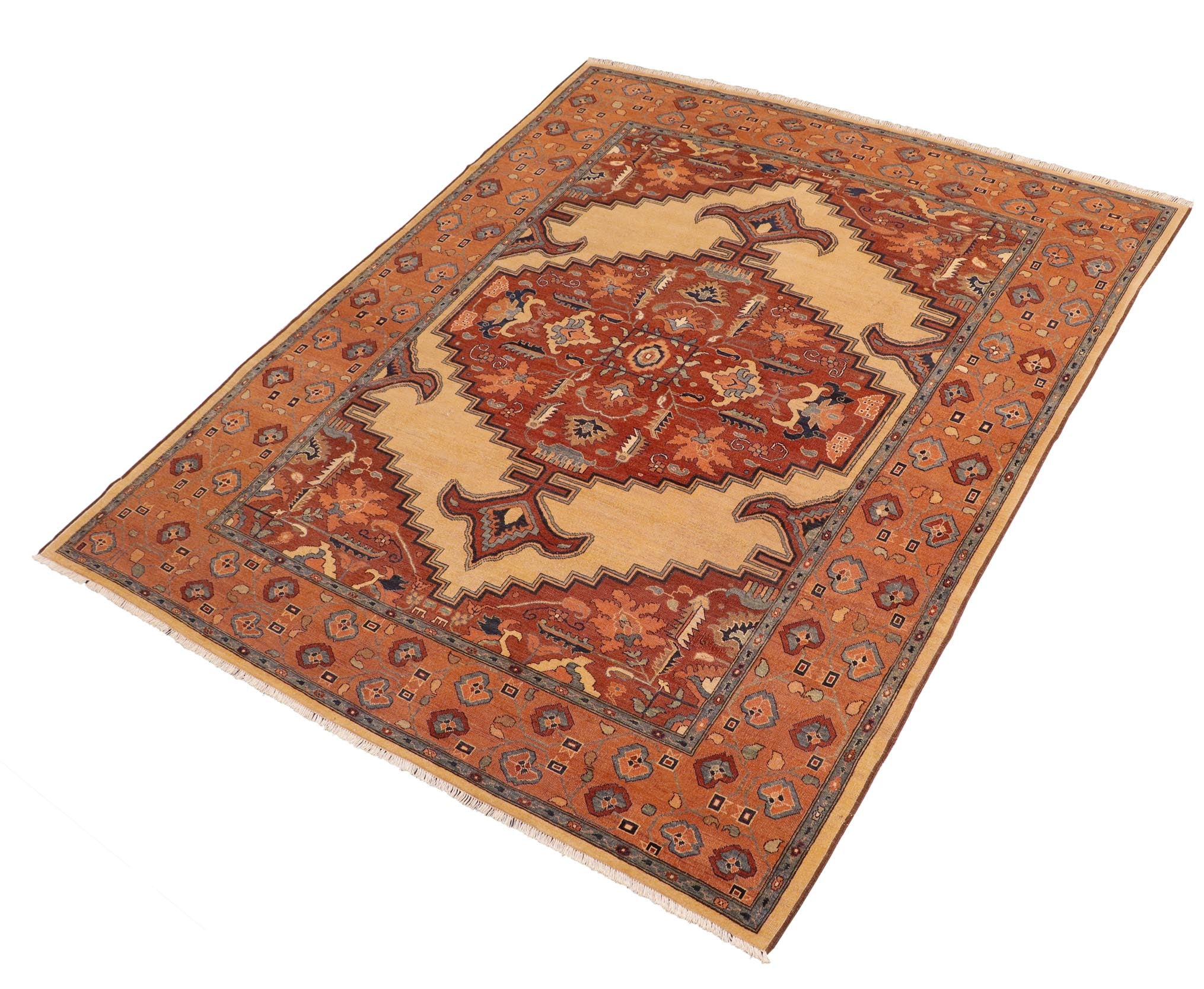 handmade Traditional Antique Beige Brown Hand Knotted RECTANGLE 100% WOOL area rug 8' x 10'