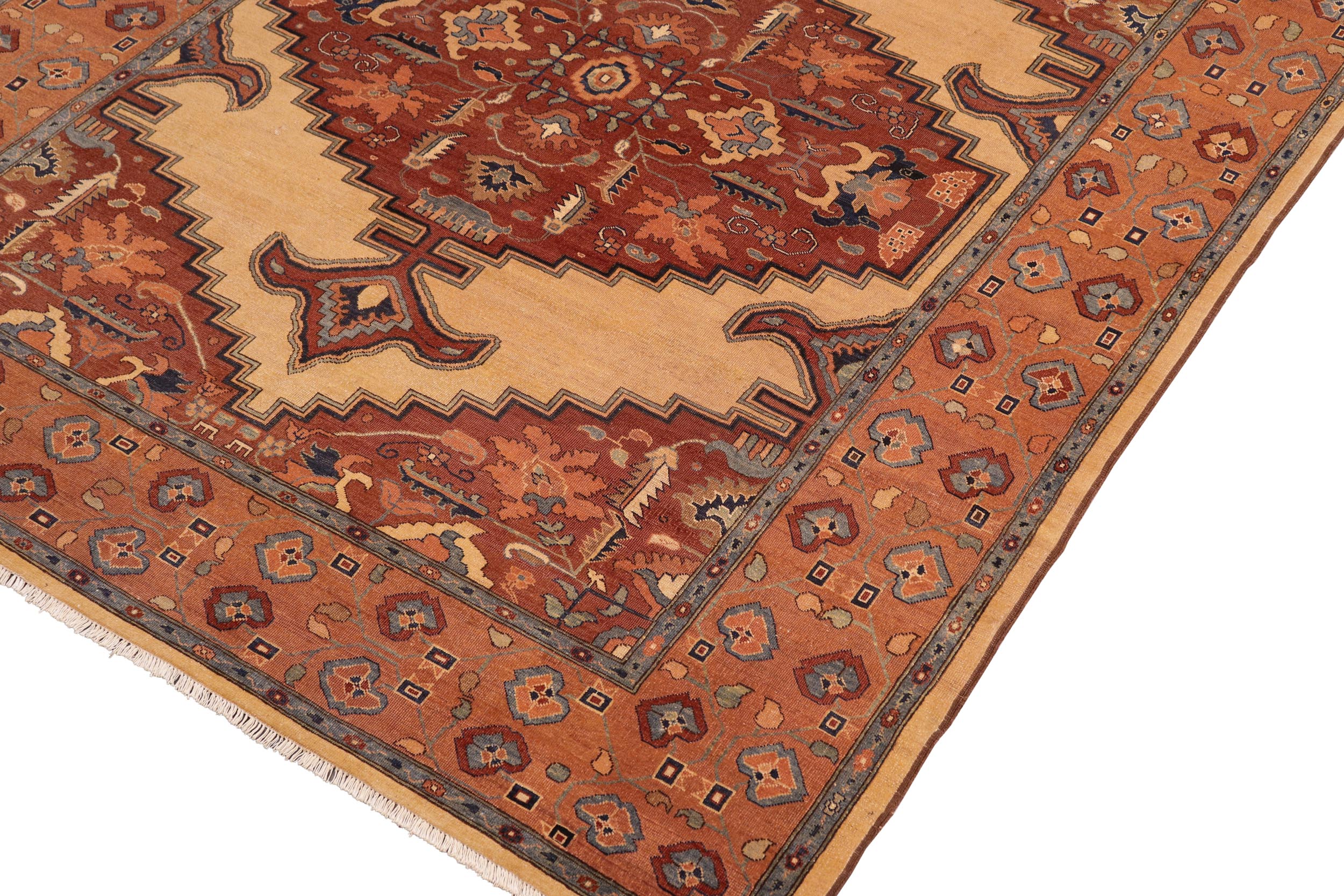 handmade Traditional Antique Beige Brown Hand Knotted RECTANGLE 100% WOOL area rug 8' x 10'