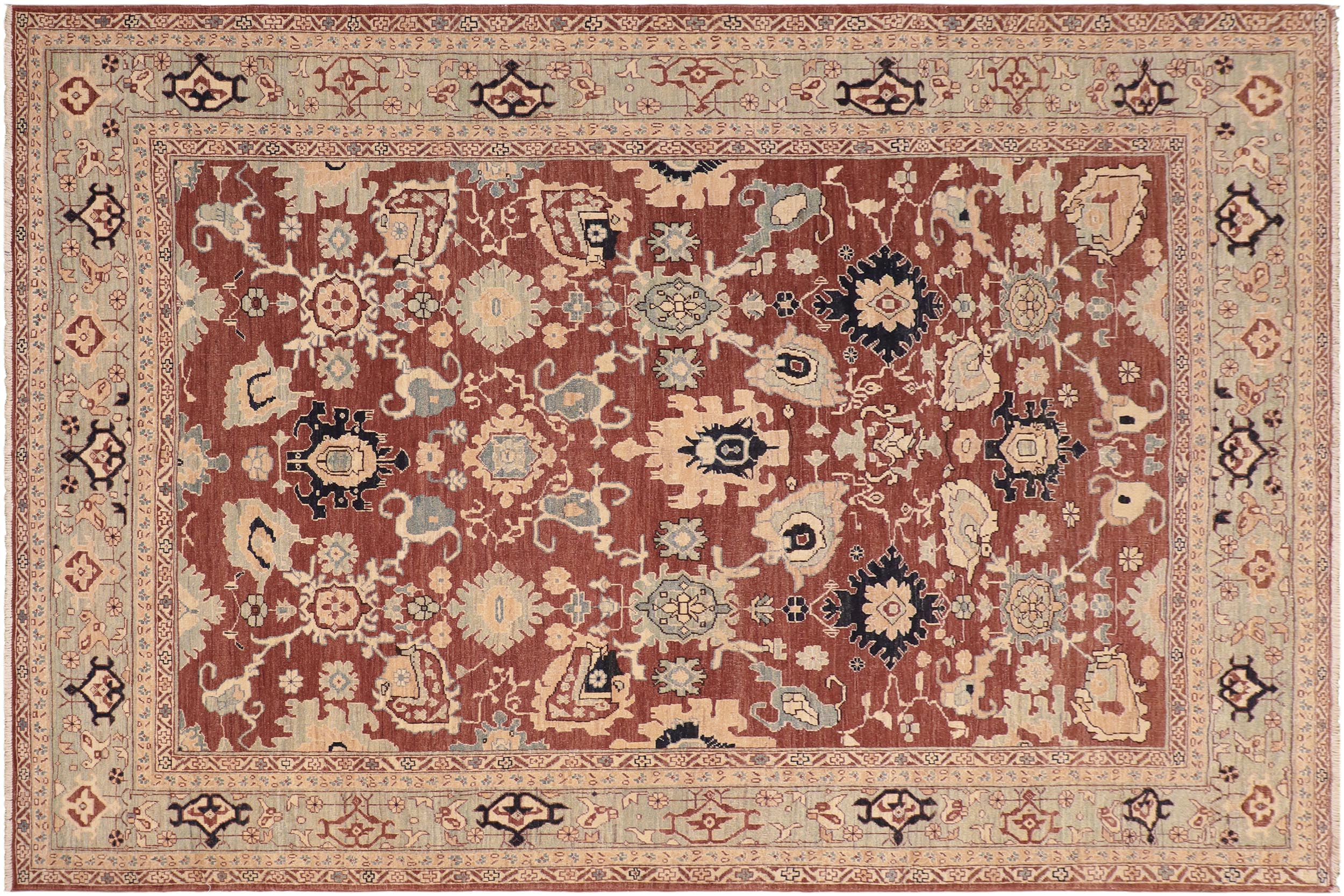 handmade Traditional Kafkaz Rust Blue Hand Knotted RECTANGLE 100% WOOL area rug 8x10