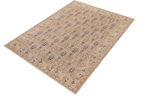 handmade Transitional Kafkaz Tan Blue Hand Knotted RECTANGLE 100% WOOL area rug 8' x 10'