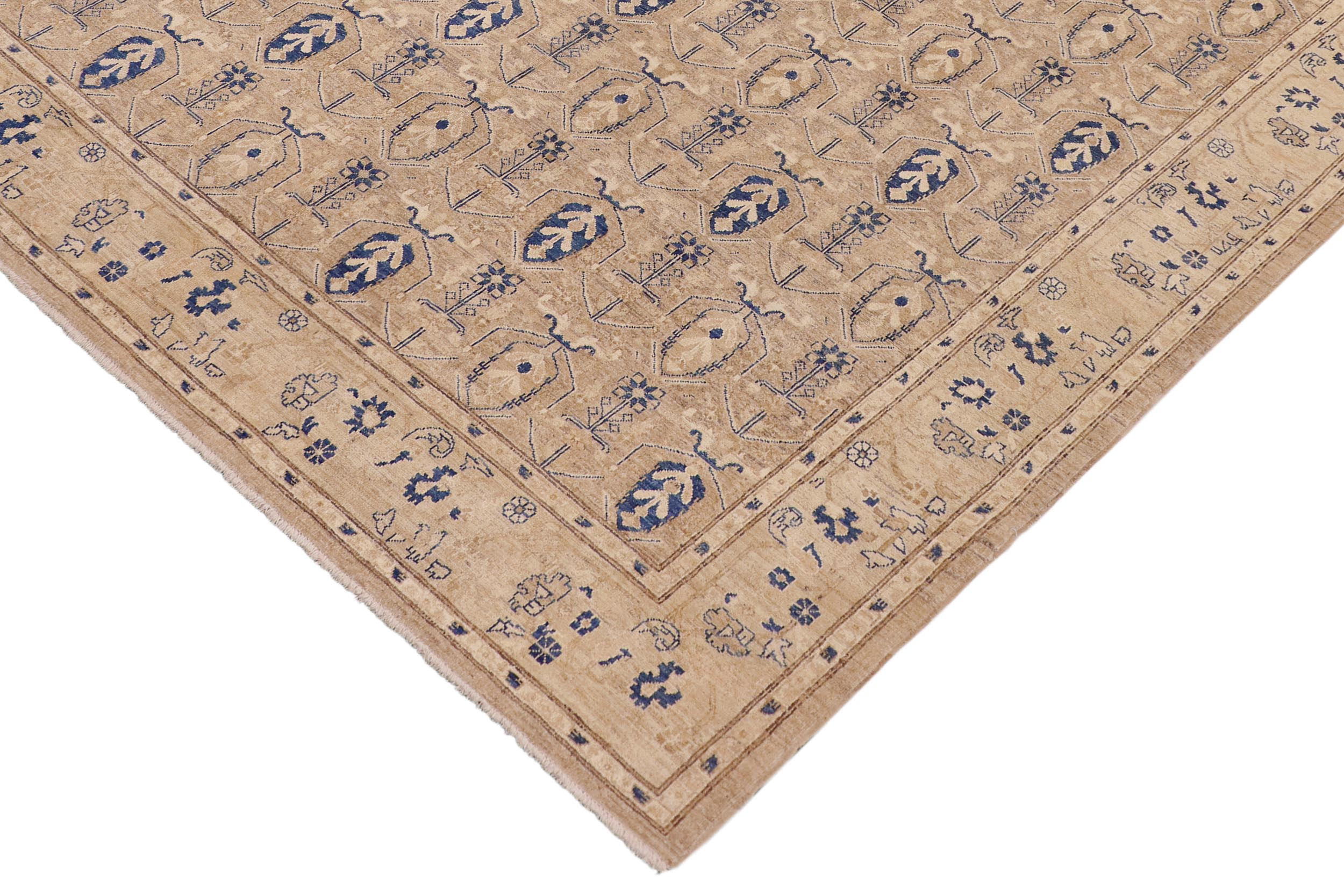 handmade Transitional Kafkaz Tan Blue Hand Knotted RECTANGLE 100% WOOL area rug 8' x 10'