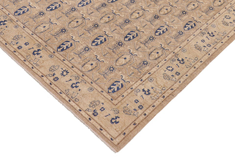 handmade Transitional Kafkaz Tan Blue Hand Knotted RECTANGLE 100% WOOL area rug 8' x 10'