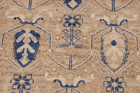 handmade Transitional Kafkaz Tan Blue Hand Knotted RECTANGLE 100% WOOL area rug 8' x 10'