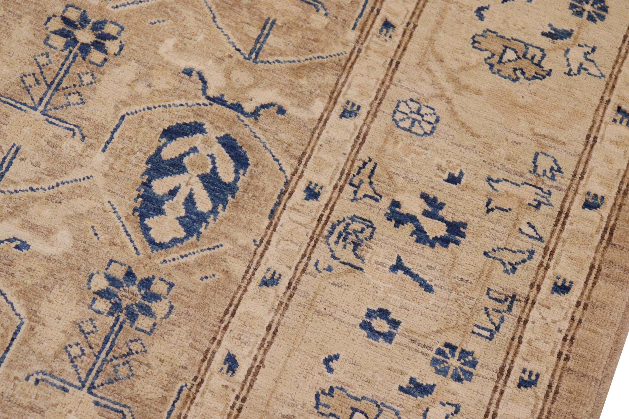 handmade Transitional Kafkaz Tan Blue Hand Knotted RECTANGLE 100% WOOL area rug 8' x 10'