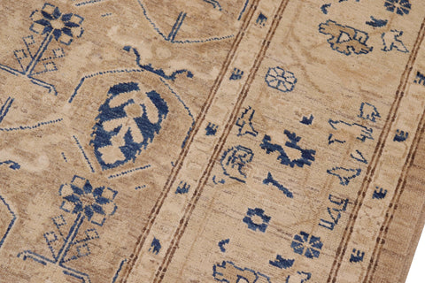 handmade Transitional Kafkaz Tan Blue Hand Knotted RECTANGLE 100% WOOL area rug 8' x 10'