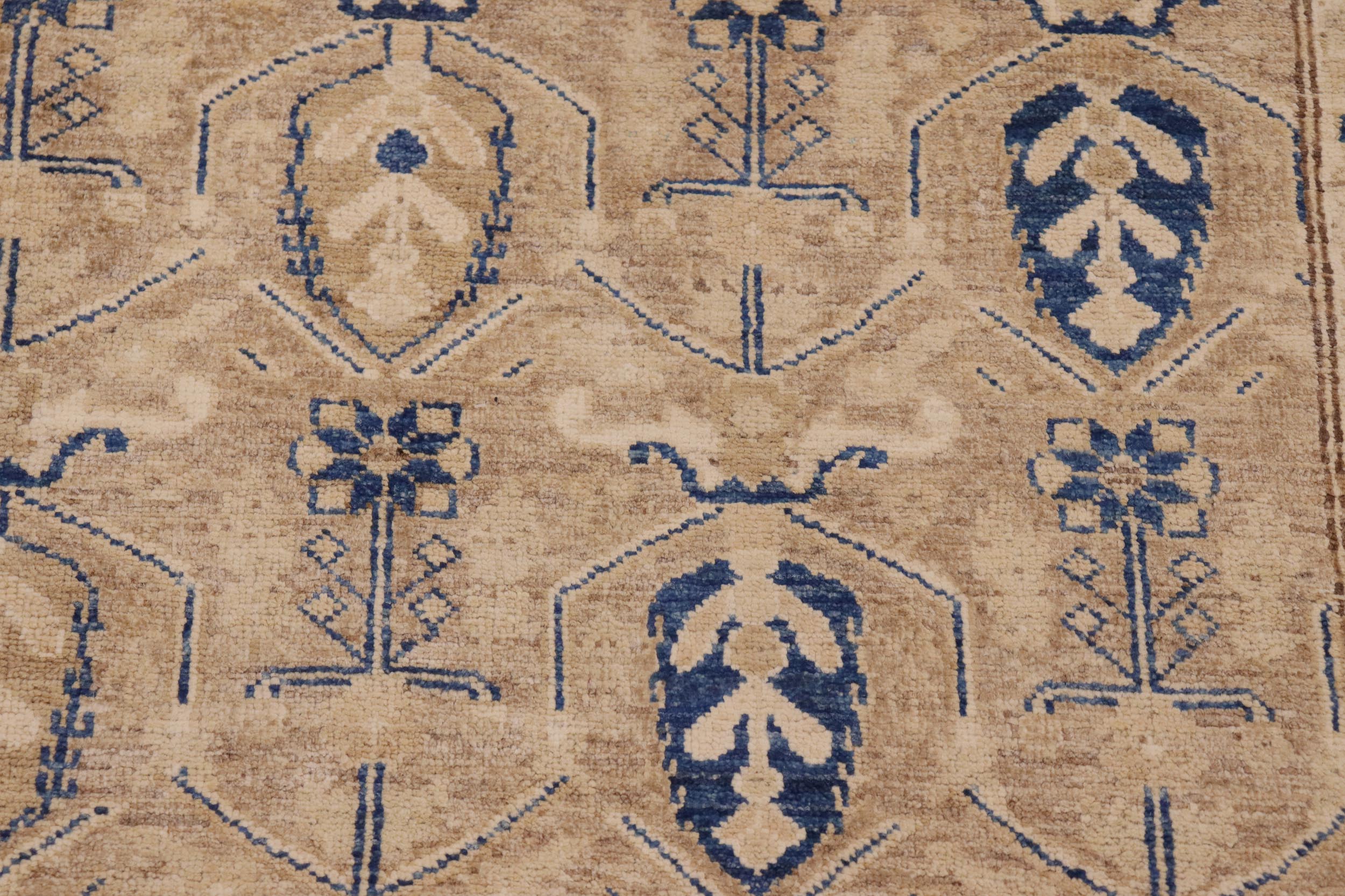 handmade Transitional Kafkaz Tan Blue Hand Knotted RECTANGLE 100% WOOL area rug 8' x 10'