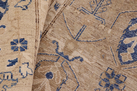 handmade Transitional Kafkaz Tan Blue Hand Knotted RECTANGLE 100% WOOL area rug 8' x 10'