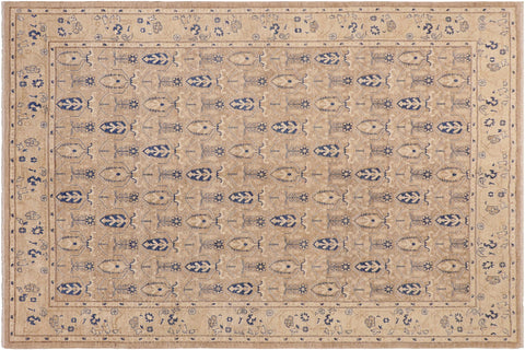 handmade Transitional Kafkaz Tan Blue Hand Knotted RECTANGLE 100% WOOL area rug 8' x 10'