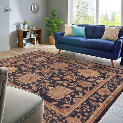 handmade Transitional Kafkaz Blue Tan Hand Knotted RECTANGLE 100% WOOL area rug 8' x 10'