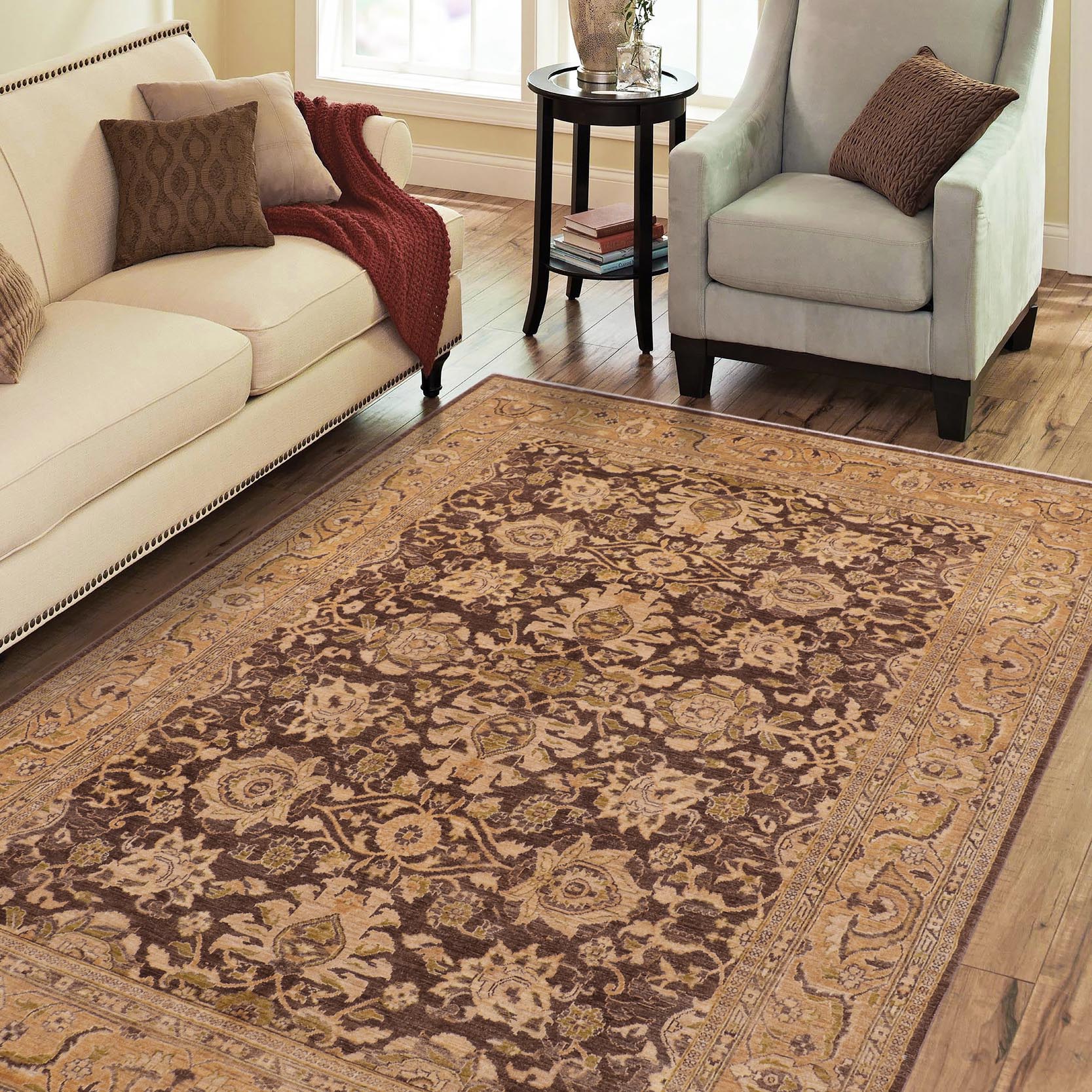 handmade Transitional Kafkaz Brown Tan Hand Knotted RECTANGLE 100% WOOL area rug 8' x 10'