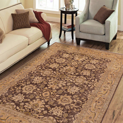 handmade Transitional Kafkaz Brown Tan Hand Knotted RECTANGLE 100% WOOL area rug 8' x 10'