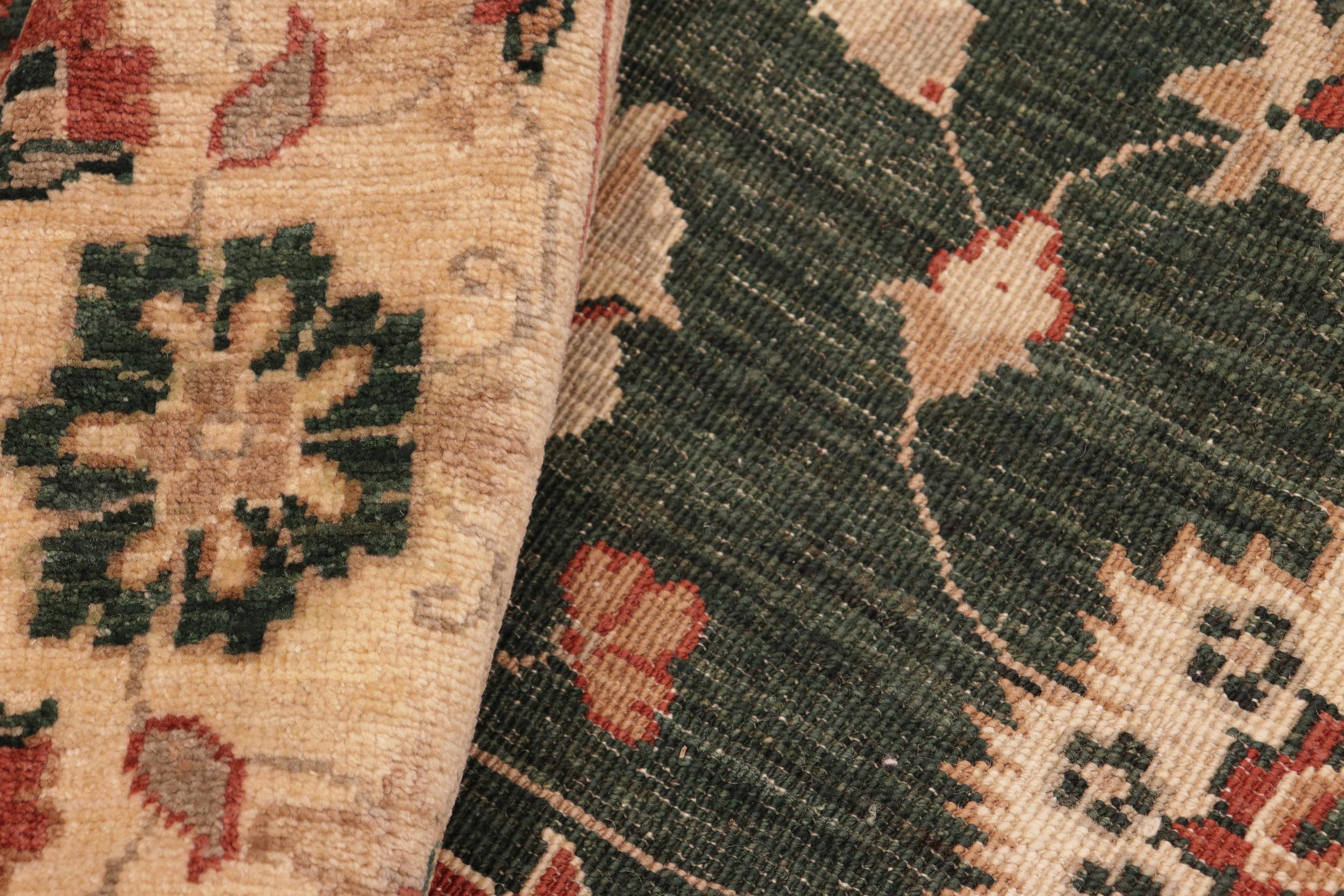handmade Transitional Kafkaz Green Beige Hand Knotted RECTANGLE 100% WOOL area rug 8' x 10'