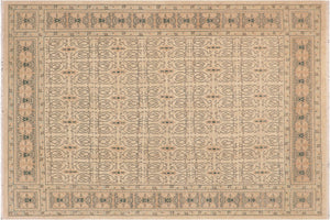 8x10 hand knotted transitional wool rug in beige and brown - Boho Chic Debera Beige/ Brown