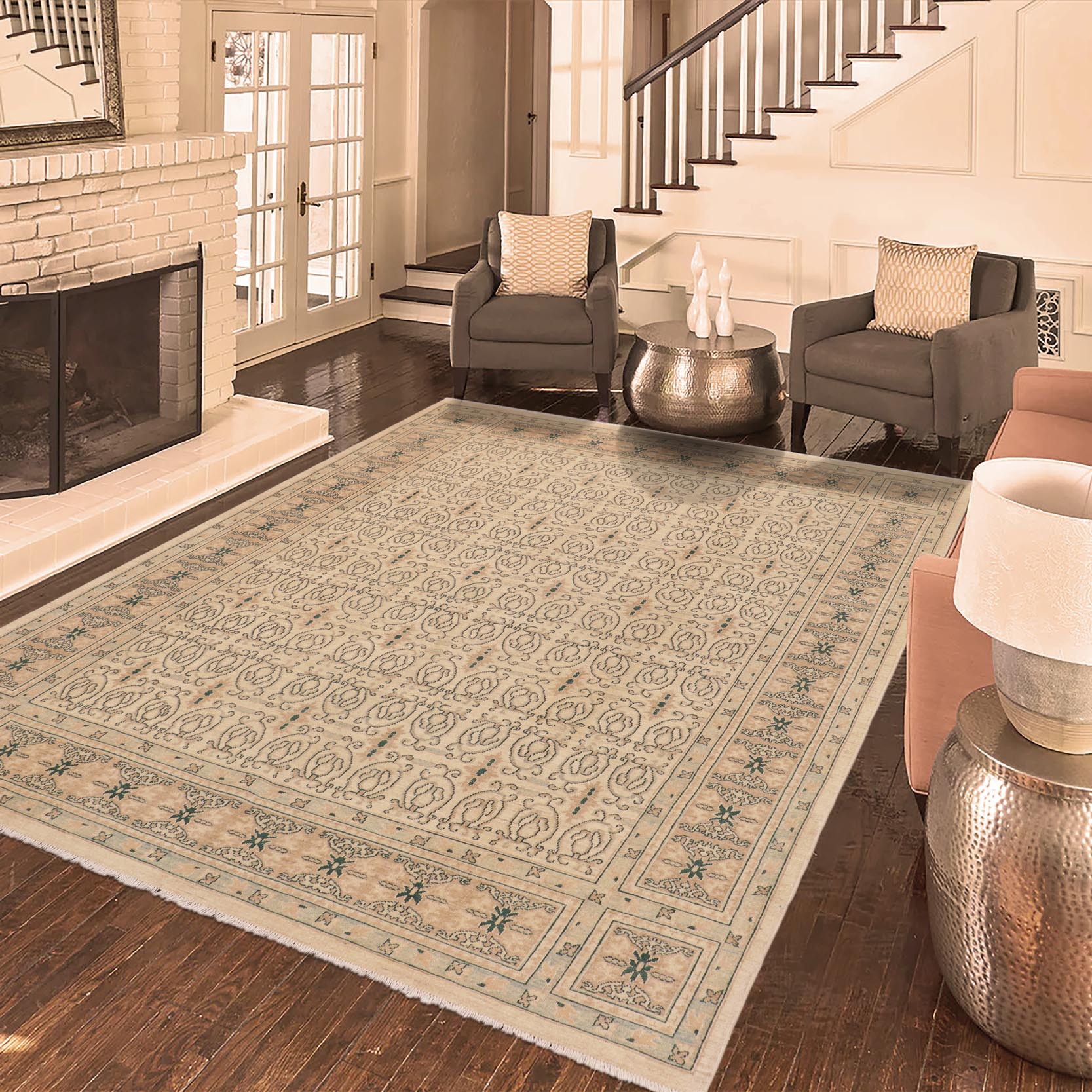 handmade Transitional Kafkaz Beige Lt. Brown Hand Knotted RECTANGLE 100% WOOL area rug 8' x 10'
