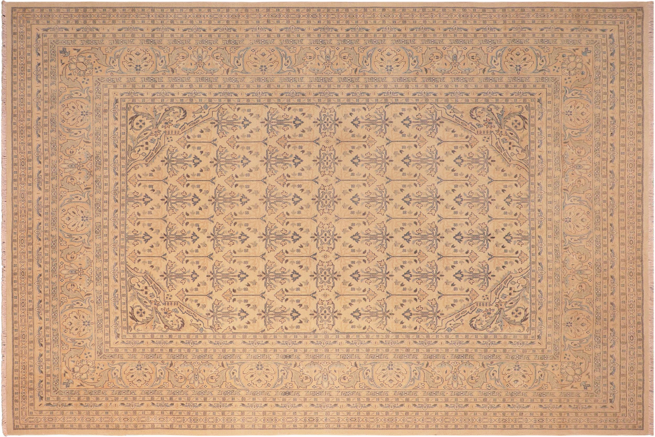 handmade Transitional Antique Beige Rose Hand Knotted RECTANGLE 100% WOOL area rug 8x10