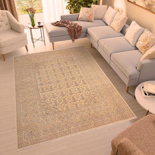 handmade Transitional Antique Beige Rose Hand Knotted RECTANGLE 100% WOOL area rug 8x10