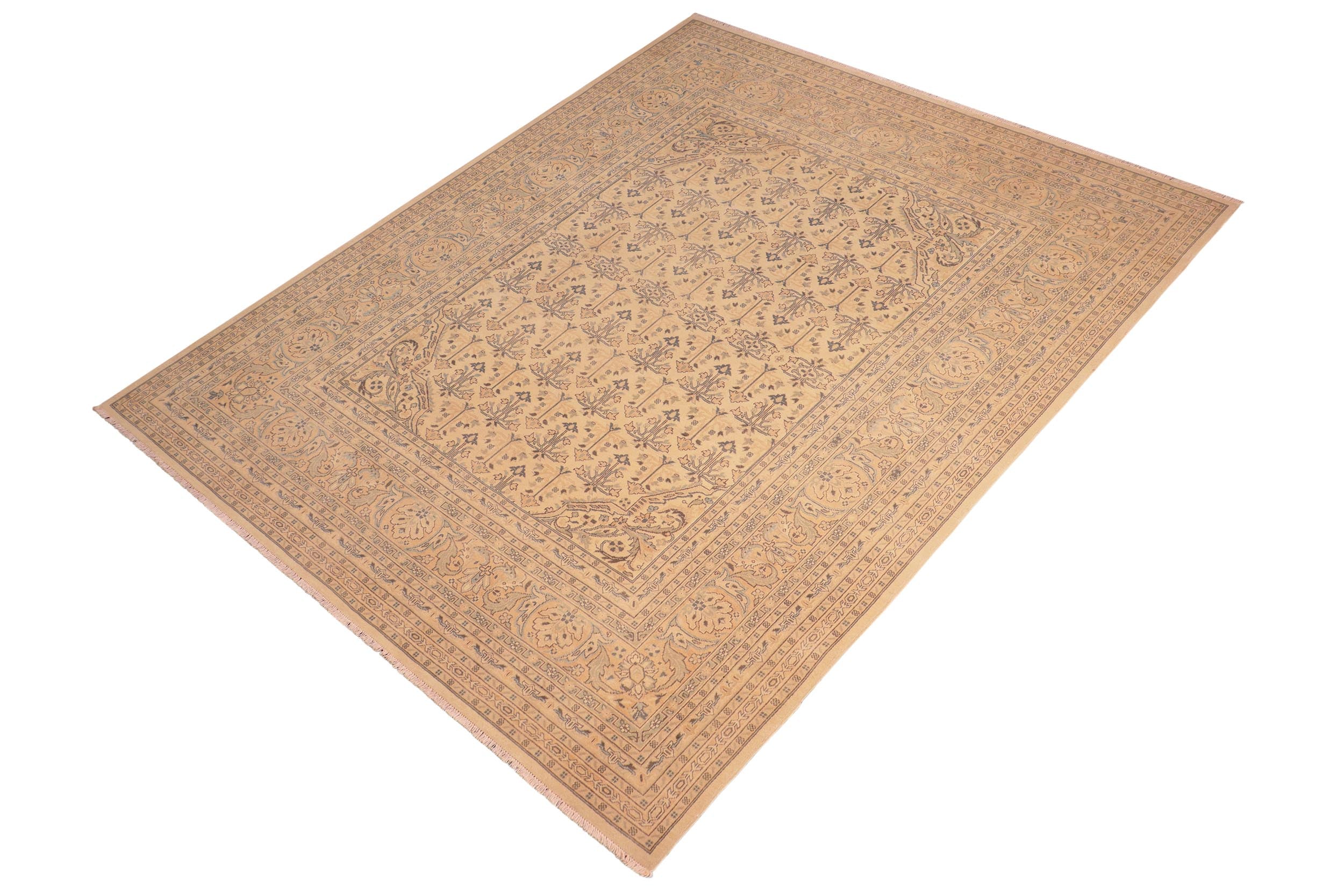 handmade Transitional Antique Beige Rose Hand Knotted RECTANGLE 100% WOOL area rug 8x10