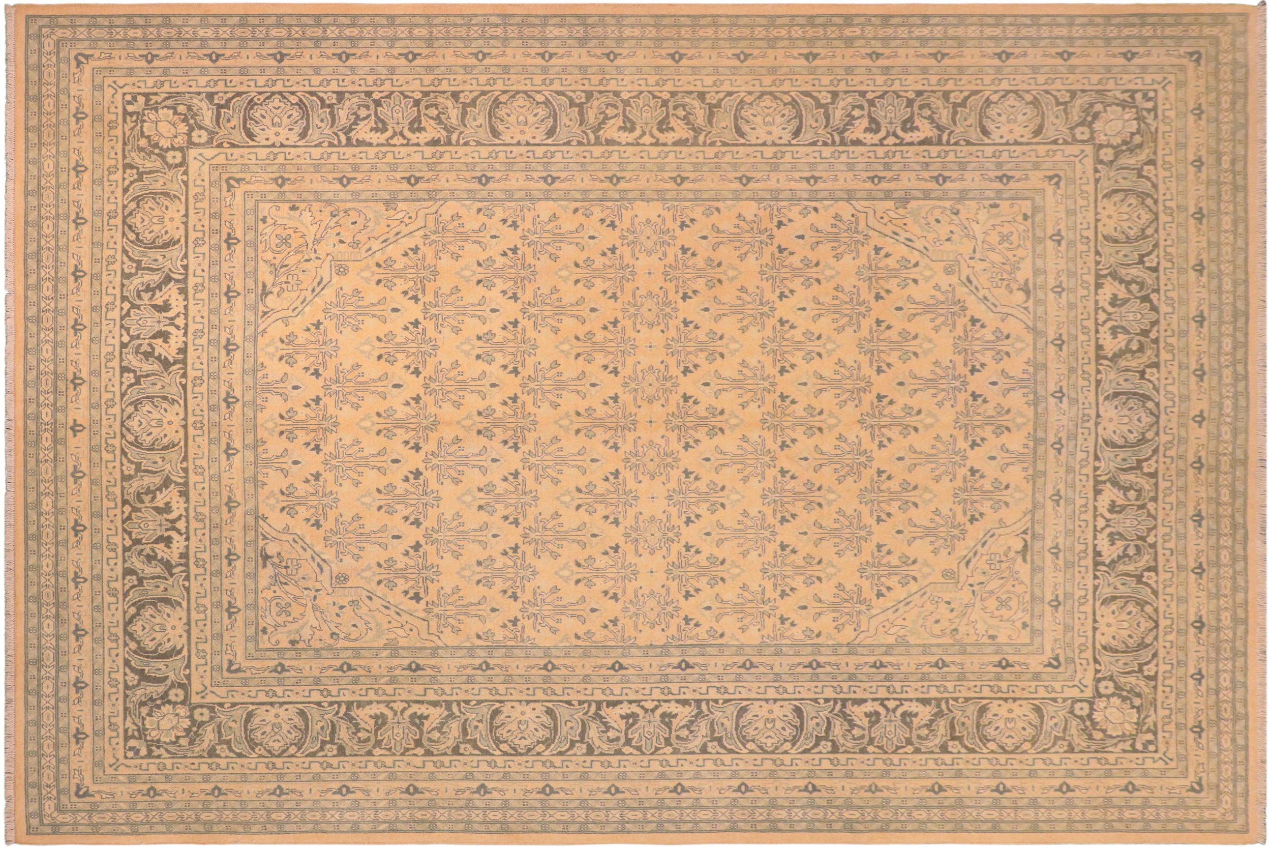 handmade Transitional Kafkaz Beige Charcoal Hand Knotted RECTANGLE 100% WOOL area rug 8x10