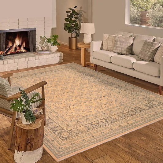 handmade Transitional Kafkaz Beige Charcoal Hand Knotted RECTANGLE 100% WOOL area rug 8x10