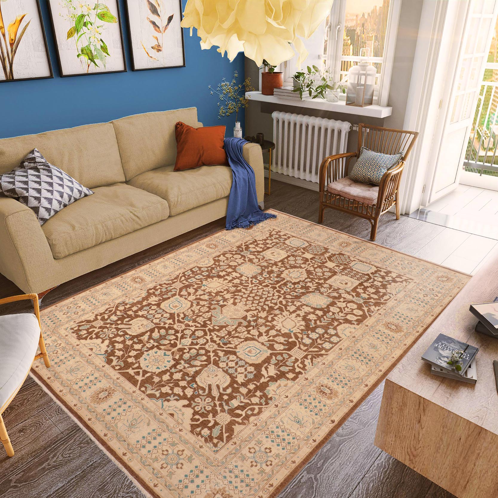 handmade Transitional Kafkaz Brown Beige Hand Knotted RECTANGLE 100% WOOL area rug 8' x 10'