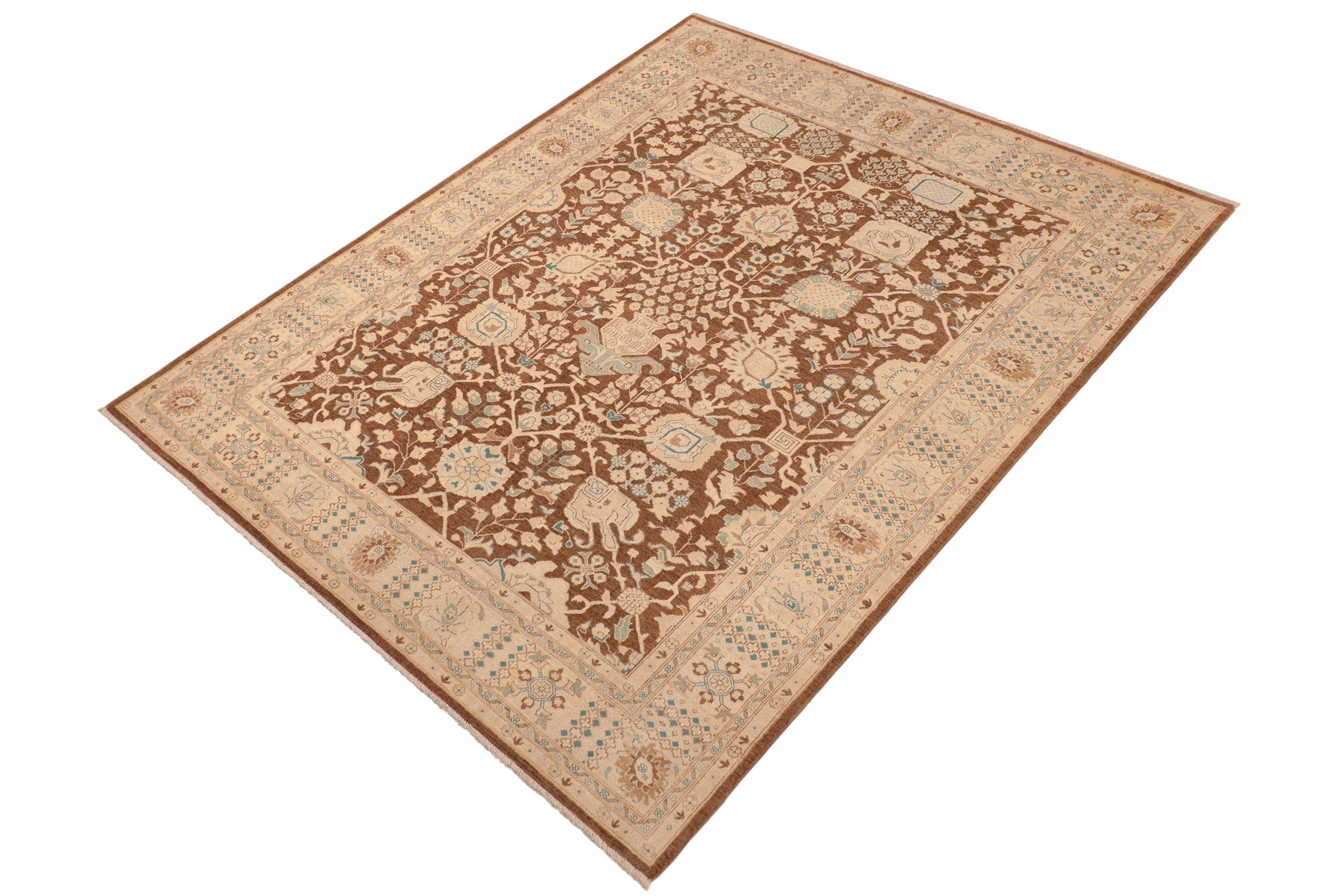handmade Transitional Kafkaz Brown Beige Hand Knotted RECTANGLE 100% WOOL area rug 8' x 10'