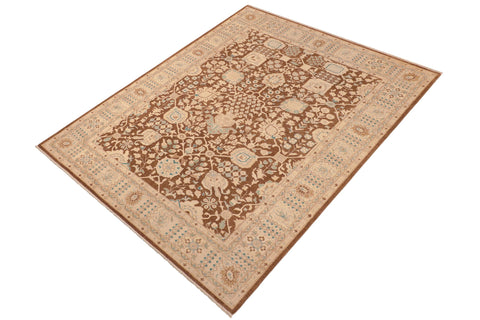 handmade Transitional Kafkaz Brown Beige Hand Knotted RECTANGLE 100% WOOL area rug 8' x 10'