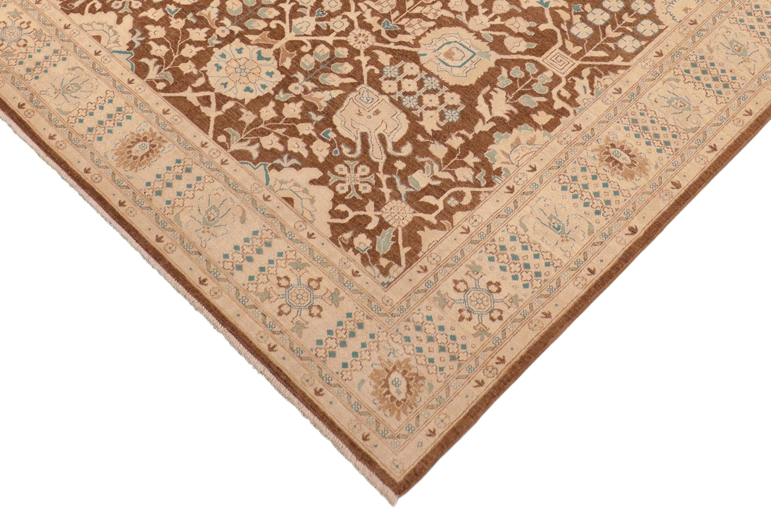 handmade Transitional Kafkaz Brown Beige Hand Knotted RECTANGLE 100% WOOL area rug 8' x 10'