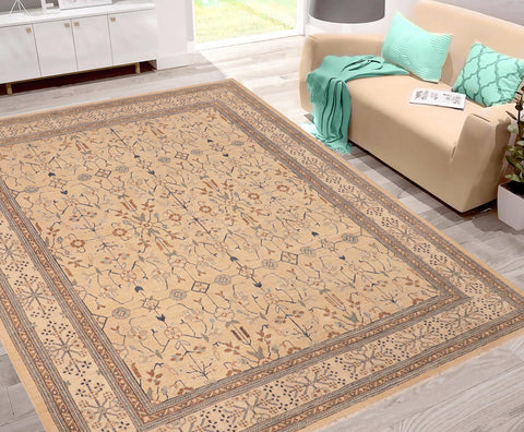 handmade Transitional Kafkaz Tan Beige Hand Knotted RECTANGLE 100% WOOL area rug 8' x 10'