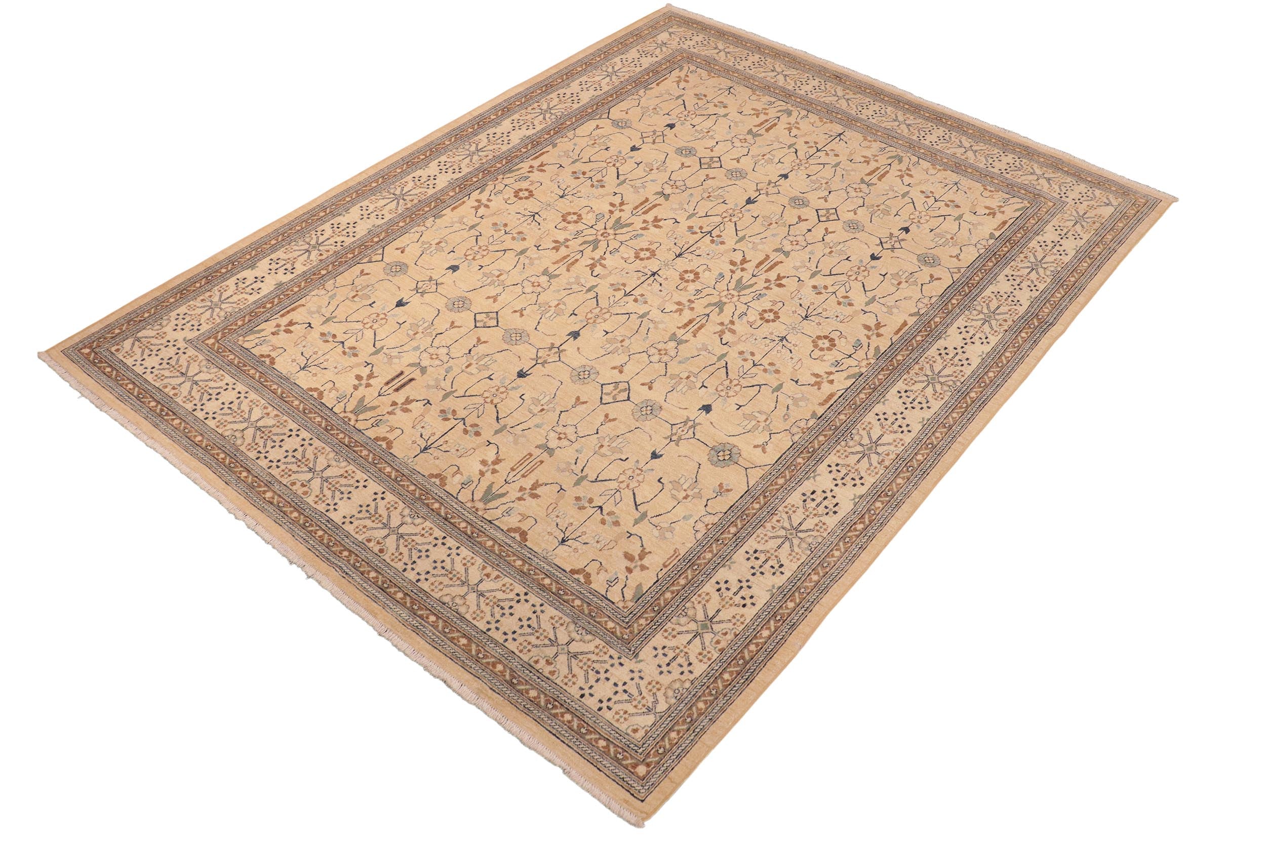 handmade Transitional Kafkaz Tan Beige Hand Knotted RECTANGLE 100% WOOL area rug 8' x 10'