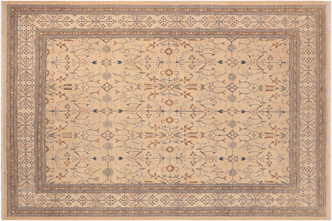 handmade Transitional Kafkaz Tan Beige Hand Knotted RECTANGLE 100% WOOL area rug 8' x 10'