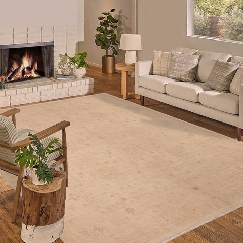 handmade Traditional Kafkaz Beige Tan Hand Knotted RECTANGLE 100% WOOL area rug 8x10