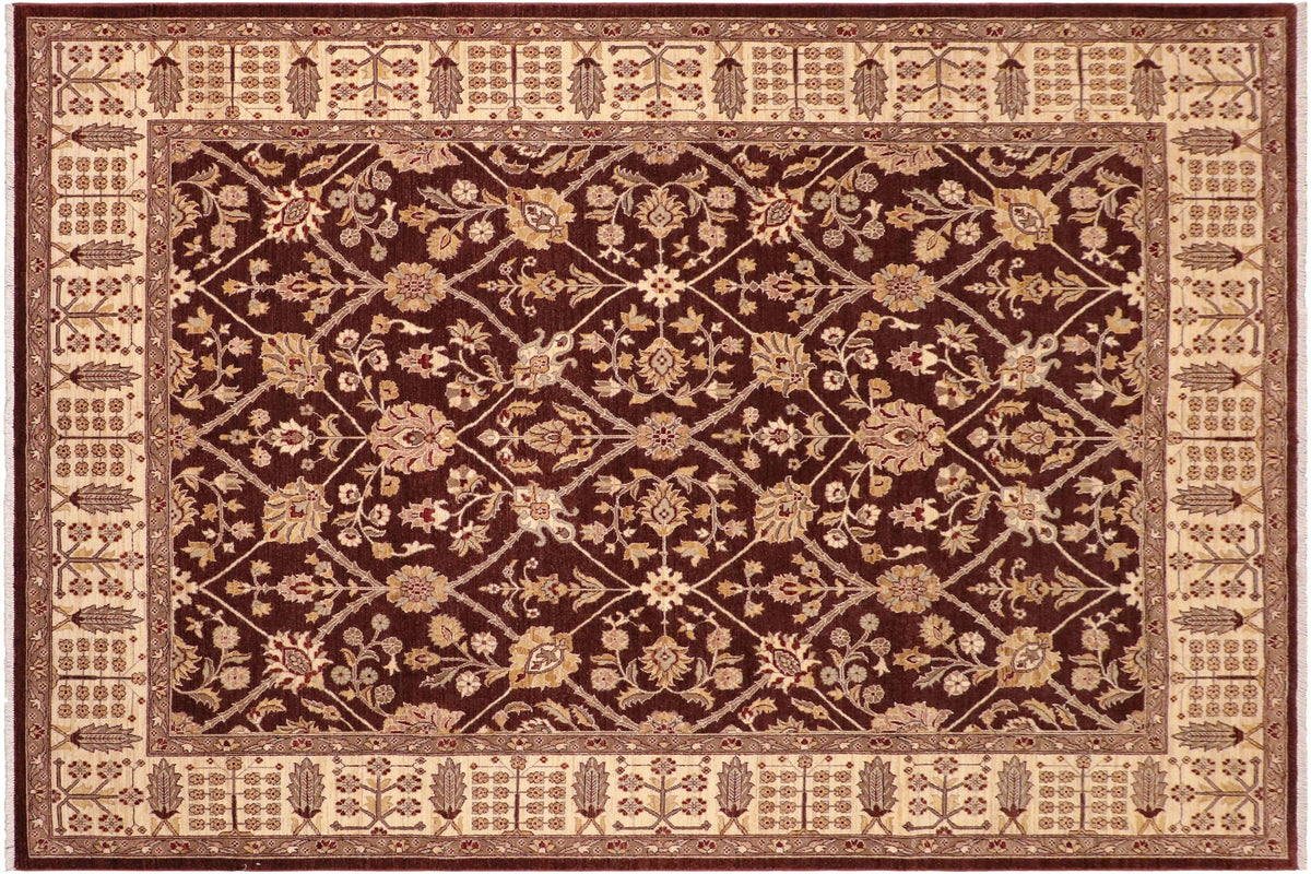 8x11 hand knotted transitional wool rug in brown and beige - Bohemian Nannie
