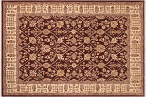 8x11 hand knotted transitional wool rug in brown and beige - Bohemian Nannie
