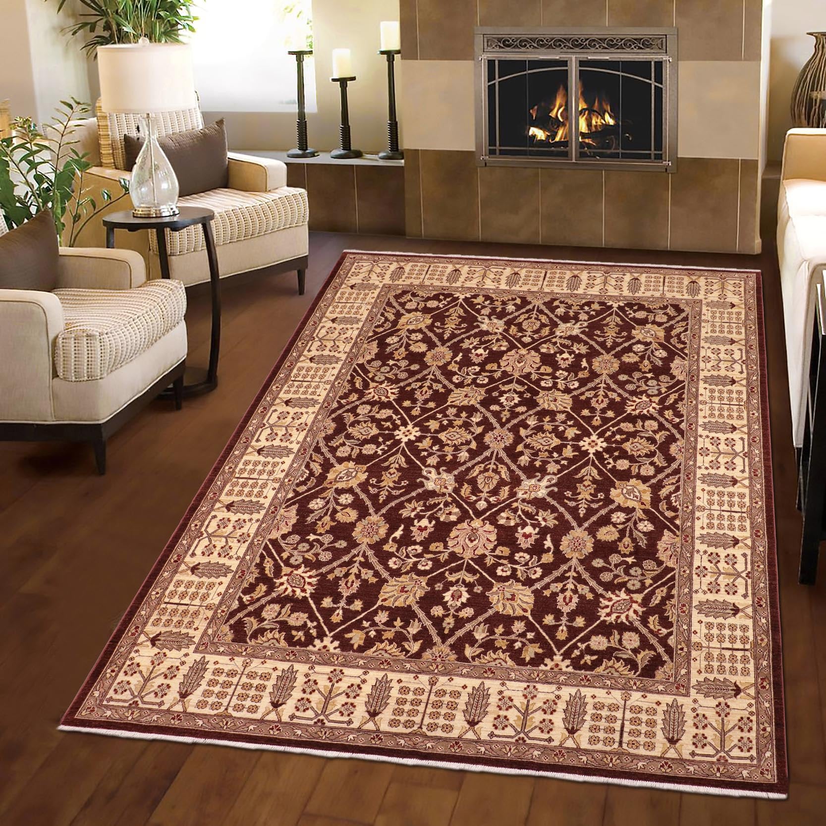 handmade Transitional Kafkaz Brown Beige Hand Knotted RECTANGLE 100% WOOL area rug 8' x 11'