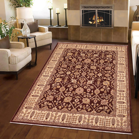 handmade Transitional Kafkaz Brown Beige Hand Knotted RECTANGLE 100% WOOL area rug 8' x 11'