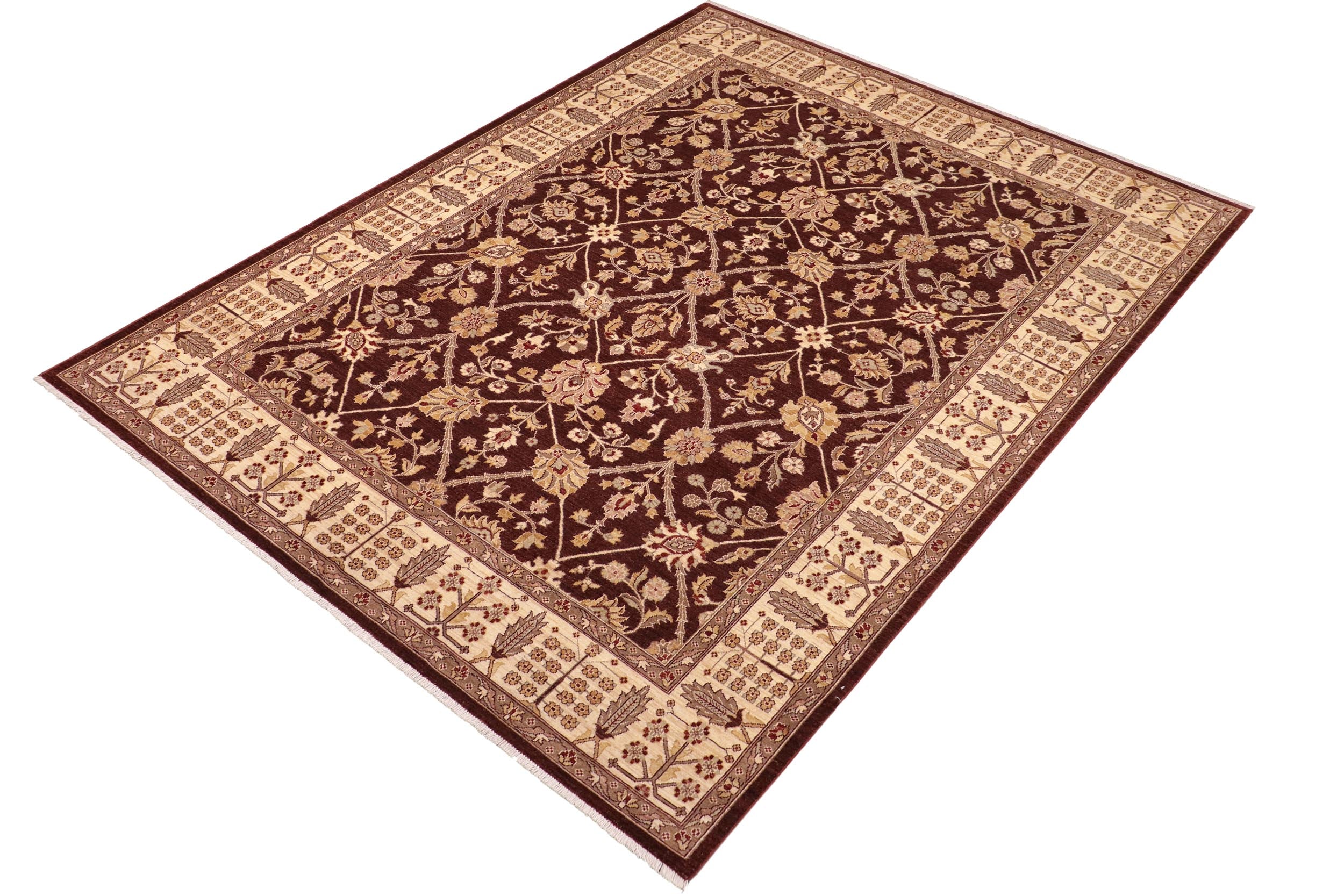 handmade Transitional Kafkaz Brown Beige Hand Knotted RECTANGLE 100% WOOL area rug 8' x 11'