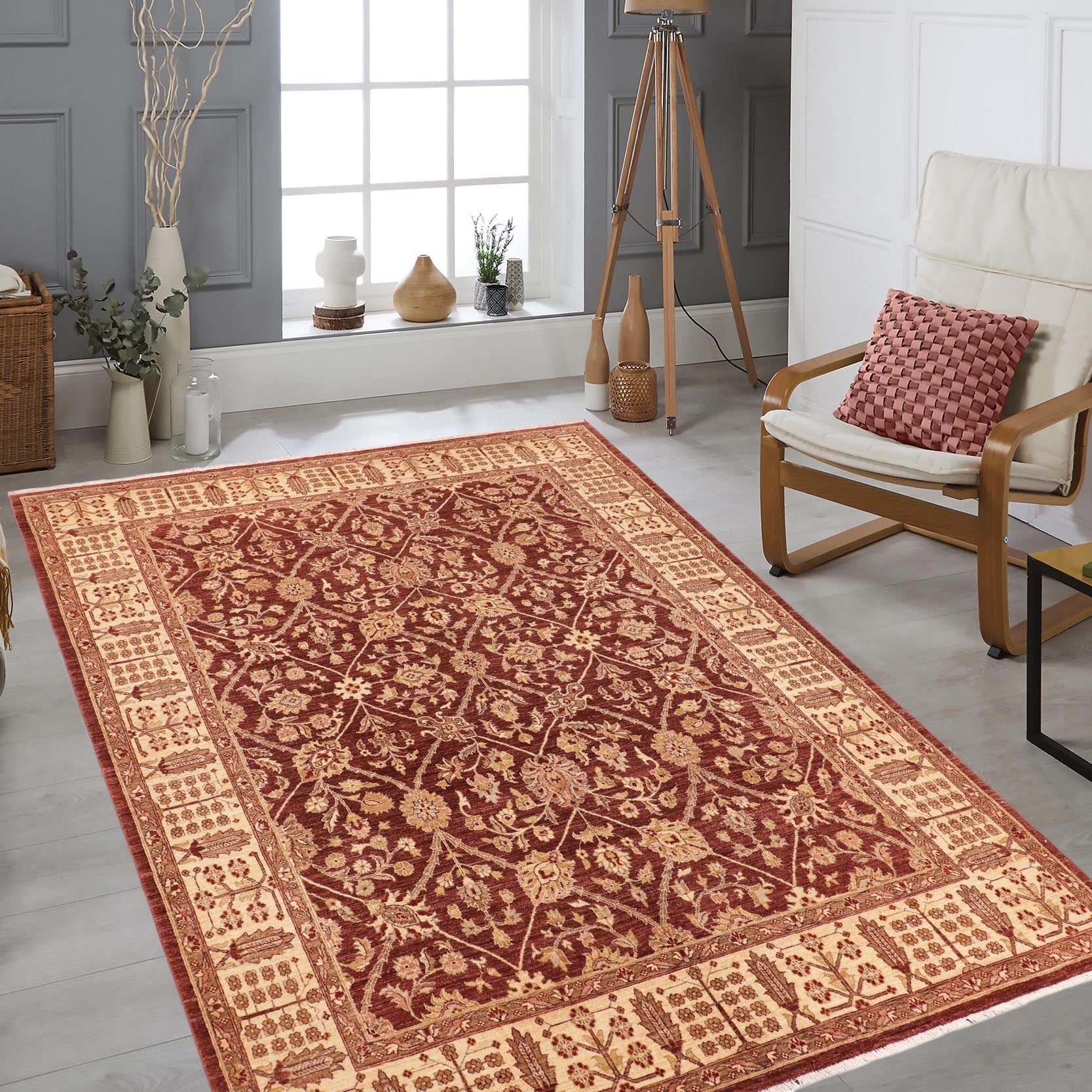 handmade Transitional Kafkaz Brown Beige Hand Knotted RECTANGLE 100% WOOL area rug 8' x 11'