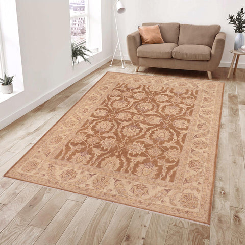 handmade Transitional Kafkaz Brown Beige Hand Knotted RECTANGLE 100% WOOL area rug 8' x 10'