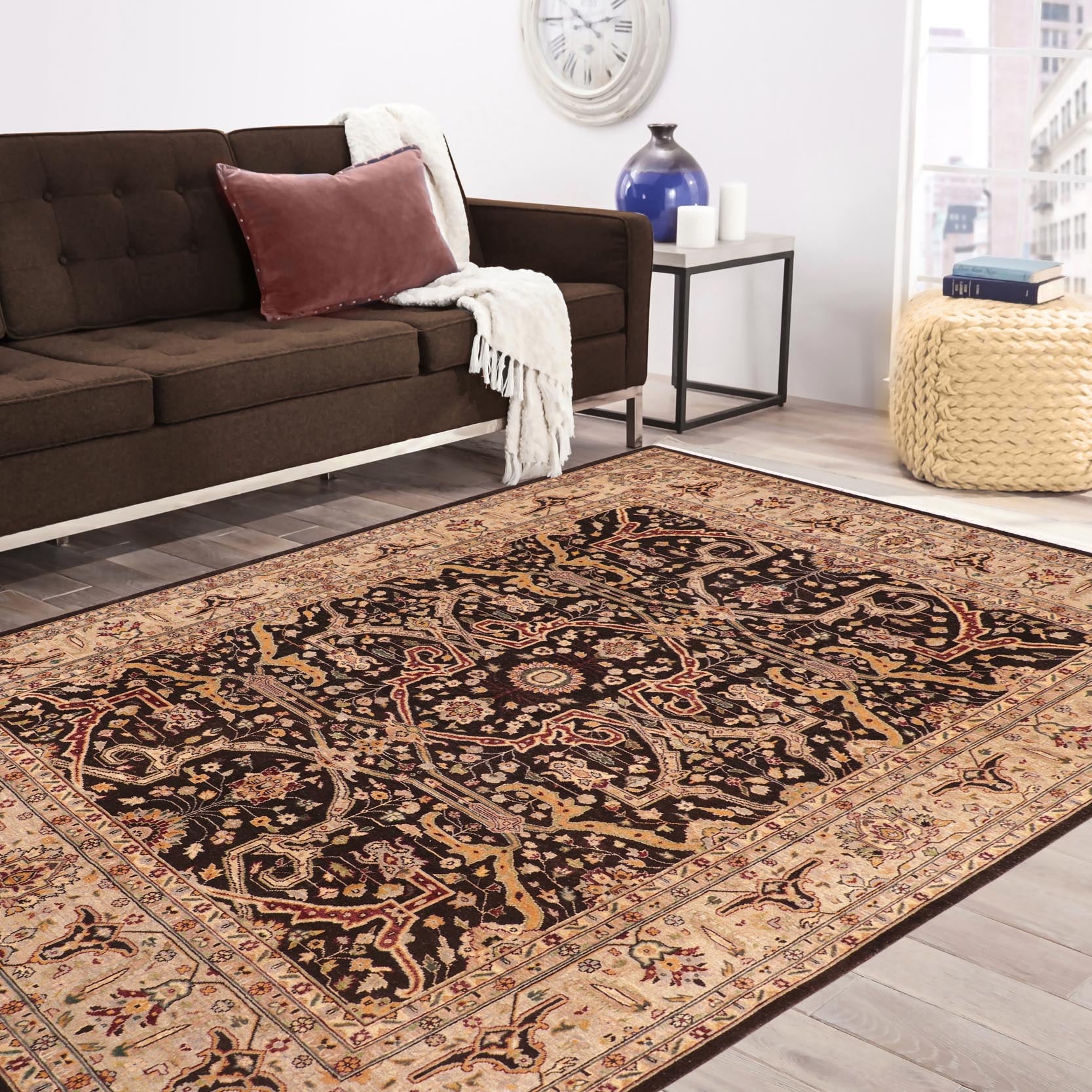 handmade Transitional Kafkaz Brown Tan Hand Knotted RECTANGLE 100% WOOL area rug 8' x 10'