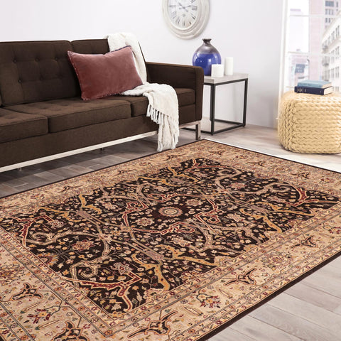 handmade Transitional Kafkaz Brown Tan Hand Knotted RECTANGLE 100% WOOL area rug 8' x 10'