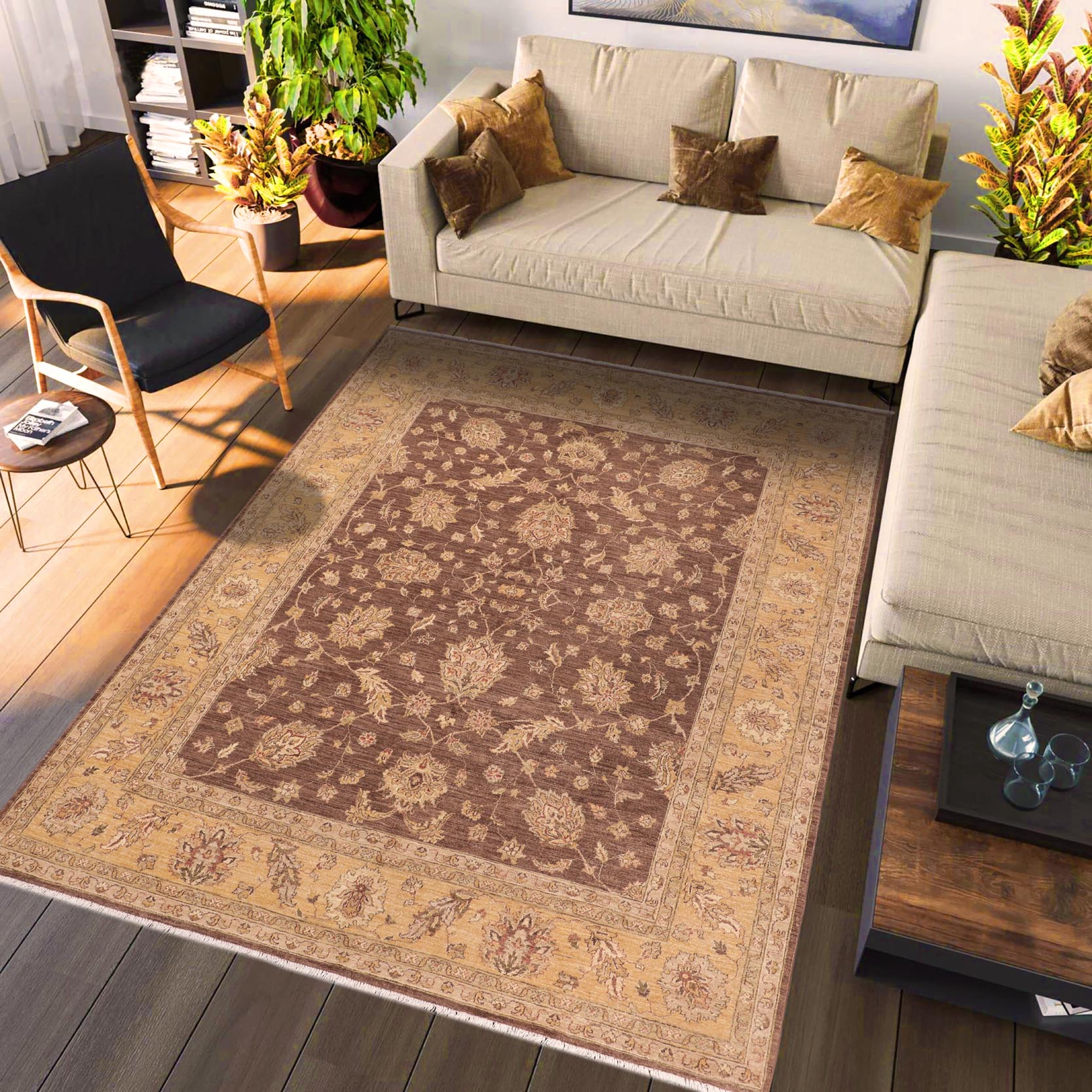 handmade Traditional Kafkaz Brown Gold Hand Knotted RECTANGLE 100% WOOL area rug 8x10