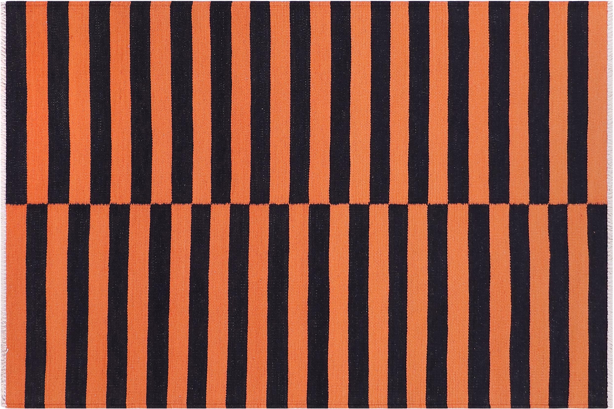 handmade Modern Kilim Rust Black Hand-Woven RECTANGLE 100% WOOL area rug 3x5