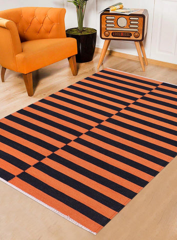 handmade Modern Kilim Rust Black Hand-Woven RECTANGLE 100% WOOL area rug 3x5