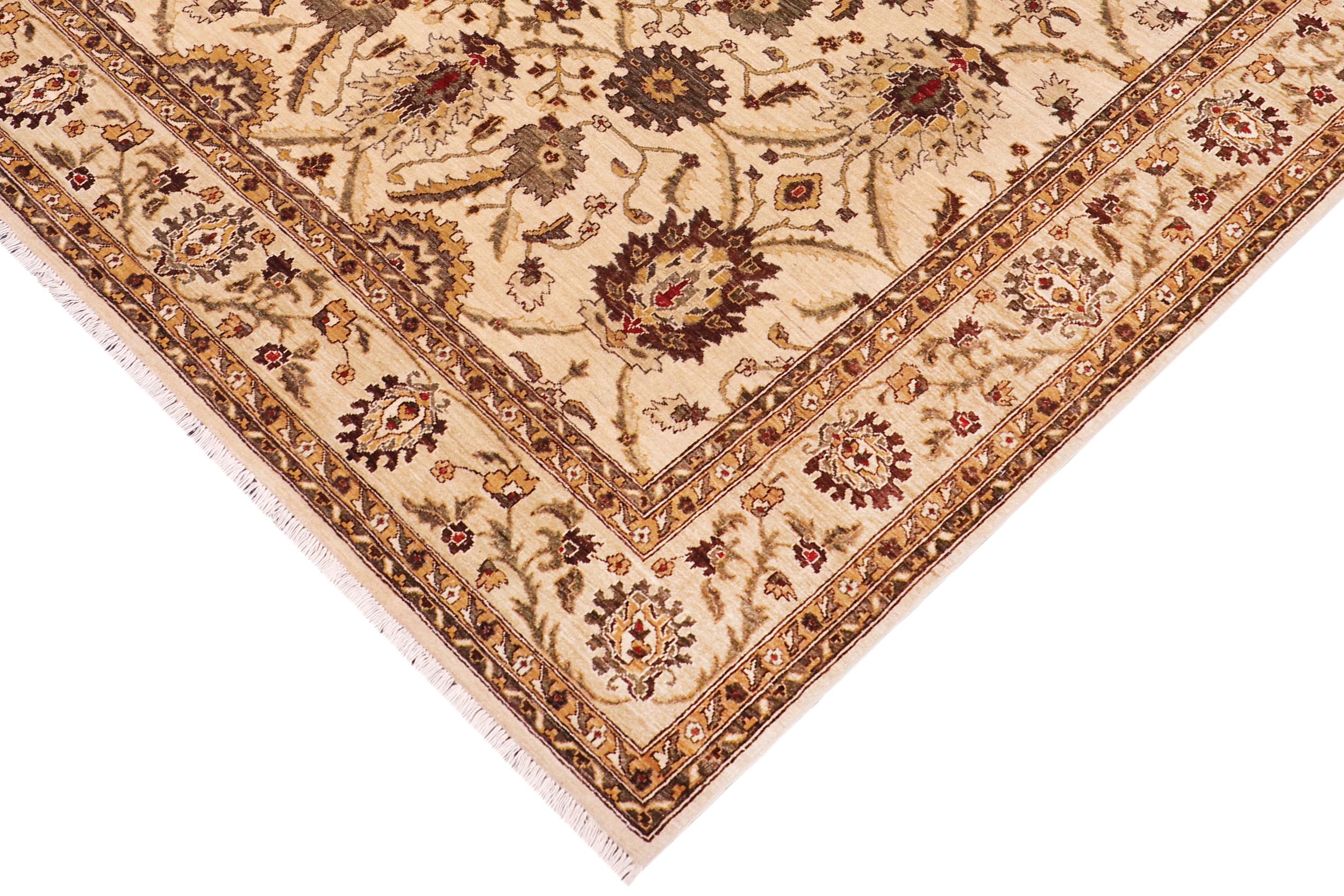 handmade Transitional Kafkaz Ivory Lt. Green Hand Knotted RECTANGLE 100% WOOL area rug 8' x 10'