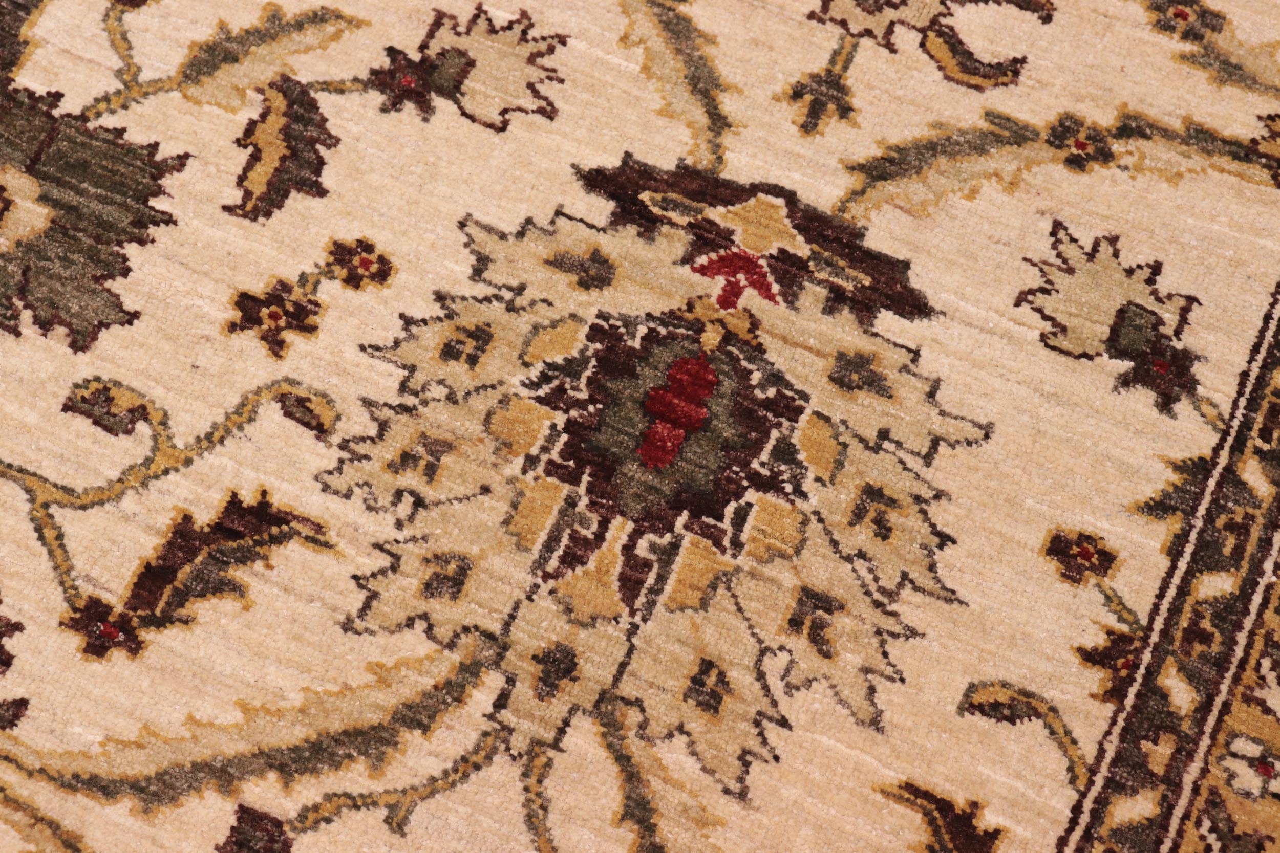 handmade Transitional Kafkaz Ivory Lt. Green Hand Knotted RECTANGLE 100% WOOL area rug 8' x 10'