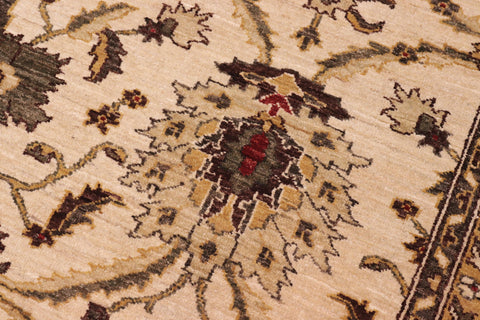 handmade Transitional Kafkaz Ivory Lt. Green Hand Knotted RECTANGLE 100% WOOL area rug 8' x 10'